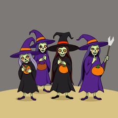 a witch model carrying a pumpkin with a cute and scary face