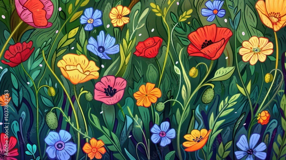 Wall mural Vibrant Field of Flowers