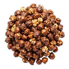 Fototapeta premium Chocolate popcorn pile top view isolated on transparent background