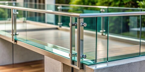 Close-up of frameless glass balustrade channel base rail