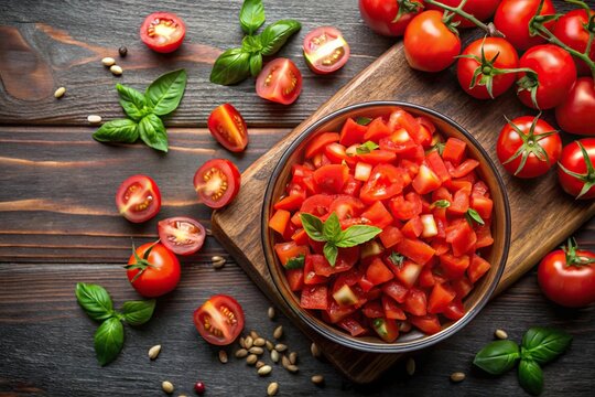 Close-up of fresh chopped tomatoes ready for cooking