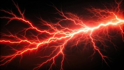 Close-up of glowing red lightning in darkness