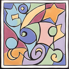 Fototapeta premium Geometric and Organic Doodle Tile and Carpet Designs with White Borders | Hand-drawn, Abstract, Floral, and Symmetrical Patterns in Soft Pastel and Earth Tones