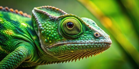 Fototapeta premium close-up of green chameleon blending in with background