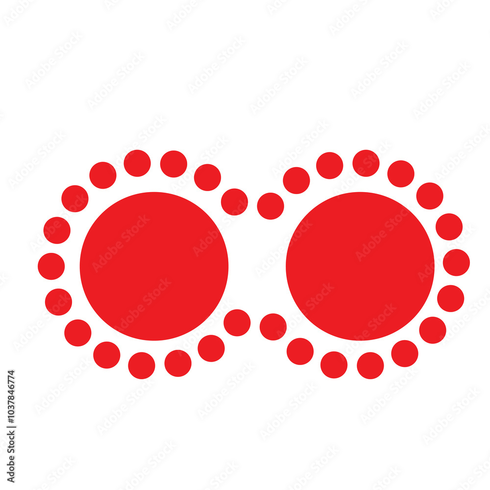 Wall mural An eye-catching abstract design featuring two bold red circles connected and surrounded by a dotted circular pattern. The minimalist geometric layout.