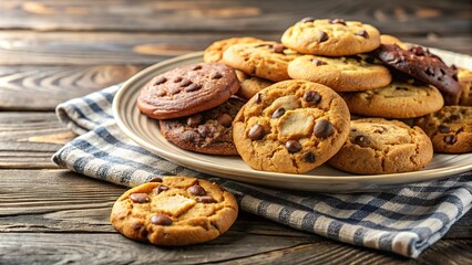 Closeup of homemade bakery and freshly baked cookies on a plate
