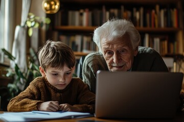 Fototapeta premium Tech-Savvy Grandparent Video Calling with Grandchild