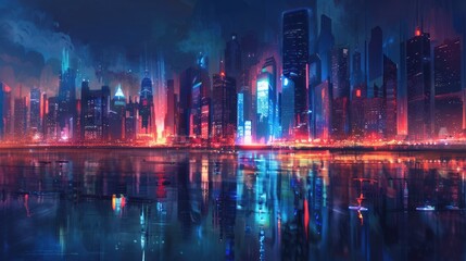 Neon Cityscape Reflection