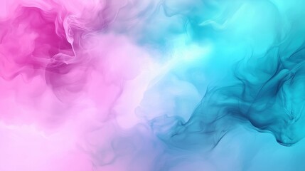 Obraz premium Vibrant abstract background with pink, blue, and teal colors blending into a dreamy smoke texture. This watercolor painting captures a soft yet dynamic scene, evoking a sense of fantasy and imaginatio