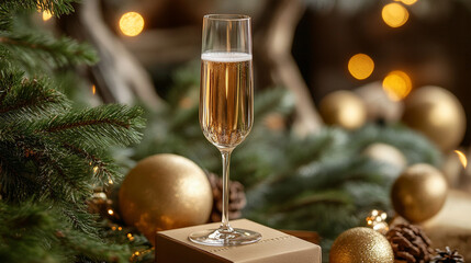 Champagne glasses and gift boxes