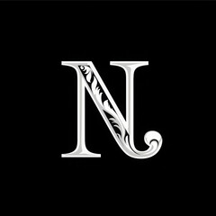 Elegant letter N design featuring intricate floral patterns on black background, perfect for branding or artistic projects