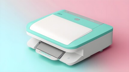 Modern Teal and White Printer on Pink and Blue Gradient Background