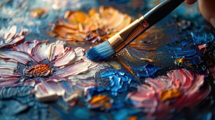 Obraz premium Artist painting on canvas, vibrant colors, creative process, studio shot, detailed