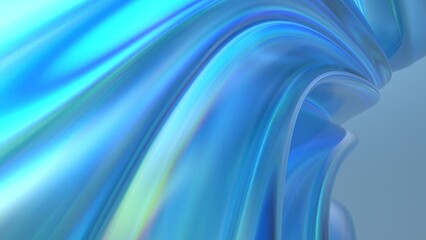 An elegant and modern 3D rendering of an abstract background featuring a delicate blue curve drawn on a transparent and clear glass plate, exuding a sense of luxury.