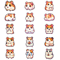 set collection cute hamster pixel art 8bit vector