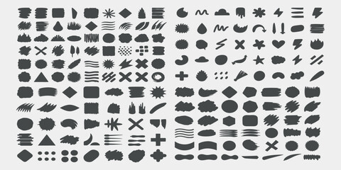 black grunge brush strokes set for design elements on white background illustration