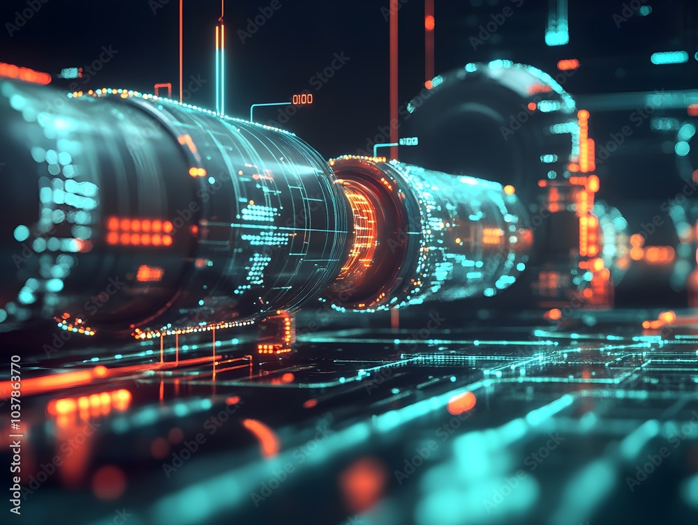 Poster abstract futuristic technology data network with glowing lines and digital code