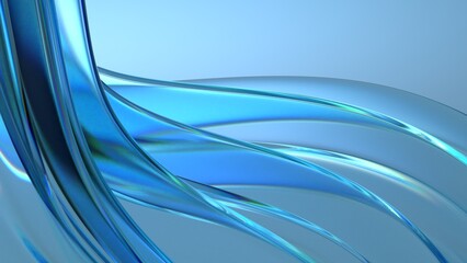 An elegant and modern 3D rendering of an abstract background featuring a delicate, luxurious blue glass plate that is transparent and clear.