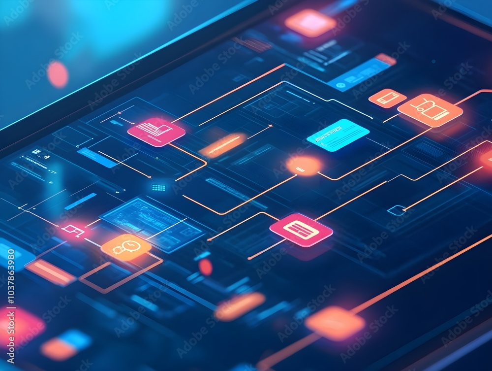Poster digital interface design with abstract shapes and lines