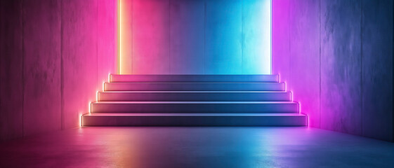 Obraz premium Futuristic Stairs Illuminated by Neon Lights