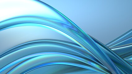 An abstract background created with delicate modern art featuring a blue curve made of transparent and clear glass plates, elegant and modern in 3D rendering.