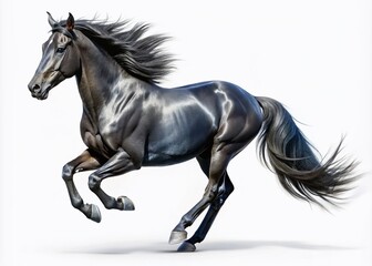 Fototapeta premium 3D Rendering of a Black Horse in Full Running Motion Isolated on a Clean White Background
