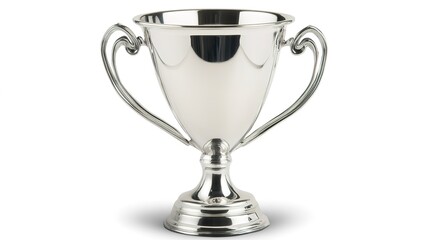 Fototapeta premium Golden trophy cup symbolizing victory, achievement, and excellence standing isolated on a clean white background. Shiny champion award representing competition success, triumph, leadership
