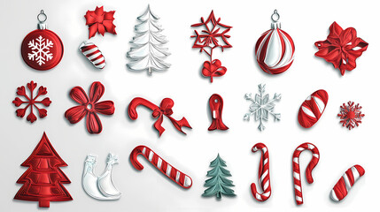 Christmas design elements - doodle xmas symbols 3d vector papercut