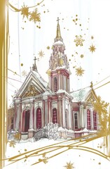 Fototapeta premium クリスマスの雪の降る都市広場の祝祭的な風景