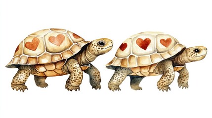 Obraz premium Cute Watercolor Turtles Walking Side by Side
