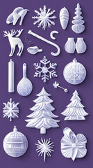 Christmas design elements - doodle xmas symbols 3d vector papercut