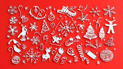 Naklejka premium Christmas design elements - doodle xmas symbols 3d vector papercut
