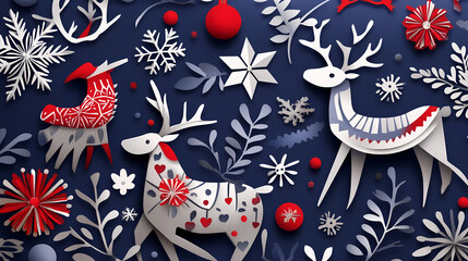 Scandinavian folk christmas 3d vector papercut