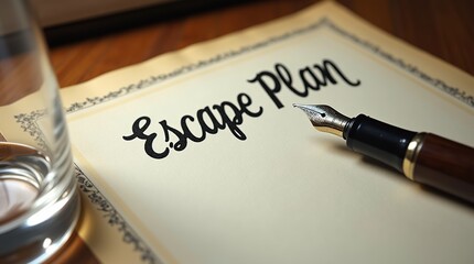 Elegantly written escape plan document with fountain pen