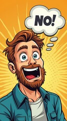 Fototapeta premium Comic style surprised man with speech bubble exclaiming no