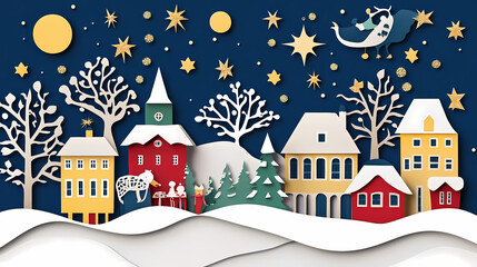 Scandinavian folk christmas 3d vector papercut