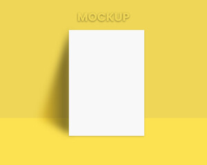 A4 white paper magazine blank mockup in yellow background