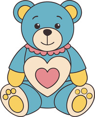 Obraz premium Cute pastel plush bear illustration with heart detail in cartoon style
