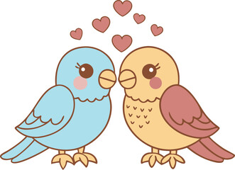 Romantic cartoon lovebirds with heart accents in a cute design