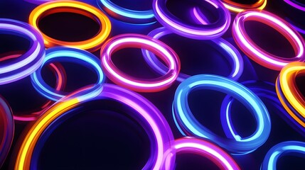 Abstract Neon Lights Circles Background   Bright Colorful Glowing Rings