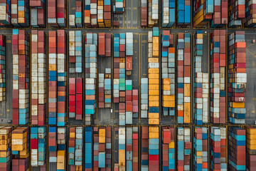 Aerial View of Shipping Containers at a Port Terminal
