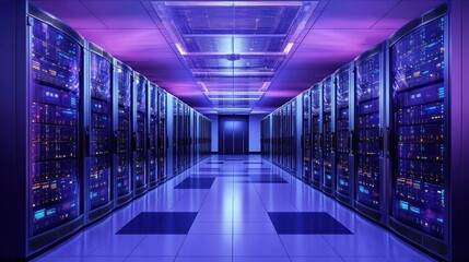 Server Room Interior with Blue Lights