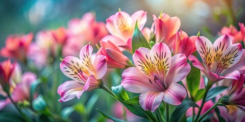 abstract pink alstroemeria flowers with a moody floral background Depth of Field