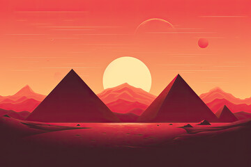 Pyramids of Egypt sunset minimal flat style art