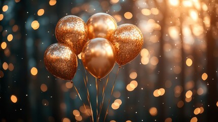 golden balloons celebrating a 20th birthday float against a backdrop of twinkling festive lights an atmosphere of joy and festivity radiates warmth and happiness throughout the scene