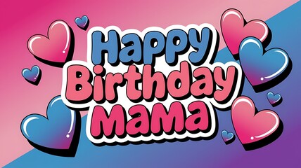 Happy Birthday Greeting Card with Hearts and Bold Text