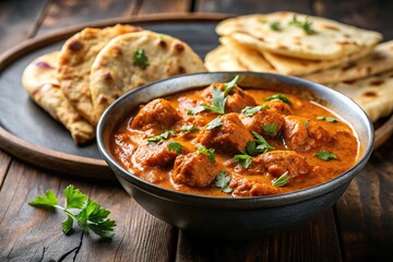 aromatic Indian butter chicken curry served with naan bread for dipping
