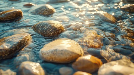 Fototapeta premium Calm Water with Smooth Stones in Natural Light