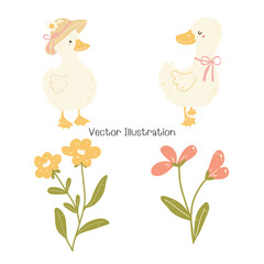 Cute Floral and Cute Character Vector Illustration for Kids and Nature-Themed Designs