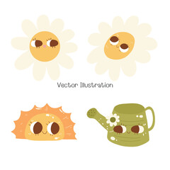 Cute Floral and Cute Farm Character Vector Illustration for Kids and Nature-Themed Designs